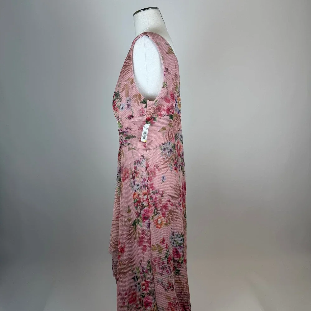 NWD R&M Richards Pink Floral Crinkle Pleated Maxi Gown Dress Size 14 Wedding